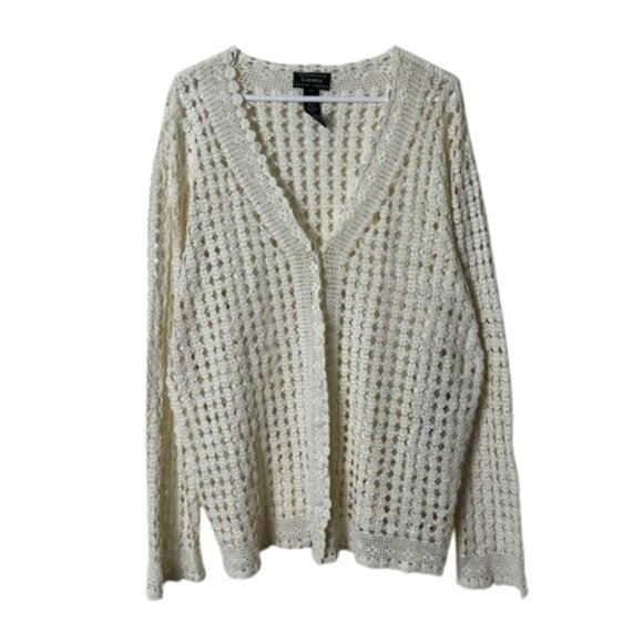 Lauren Ralph Lauren ivory handknit crochet lace cardigan 3X NWT - Picture 1 of 8